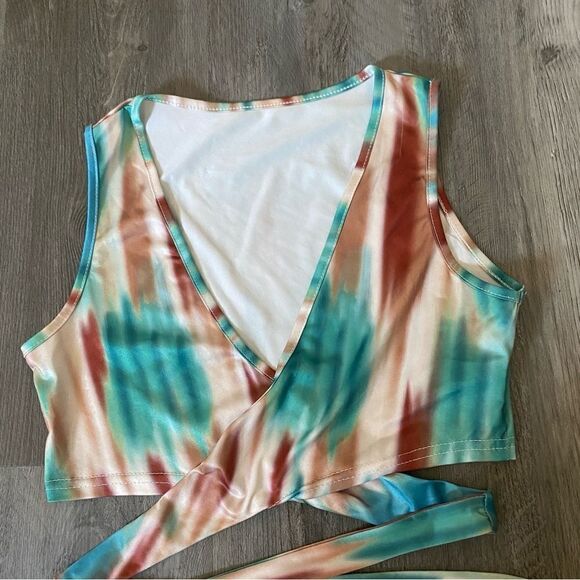 SHEIN Wrap Top Small Adjustable Aqua Teal Festival Party Crop - Picture 3 of 9